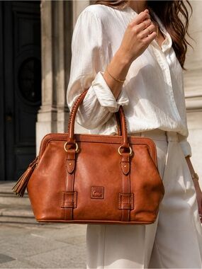 Dooney & Bourke Mitchell Brown Leather Satchel Top Handle Doctor Bag